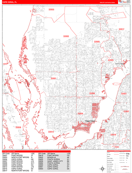 Cape Coral, FL Zip Code Map